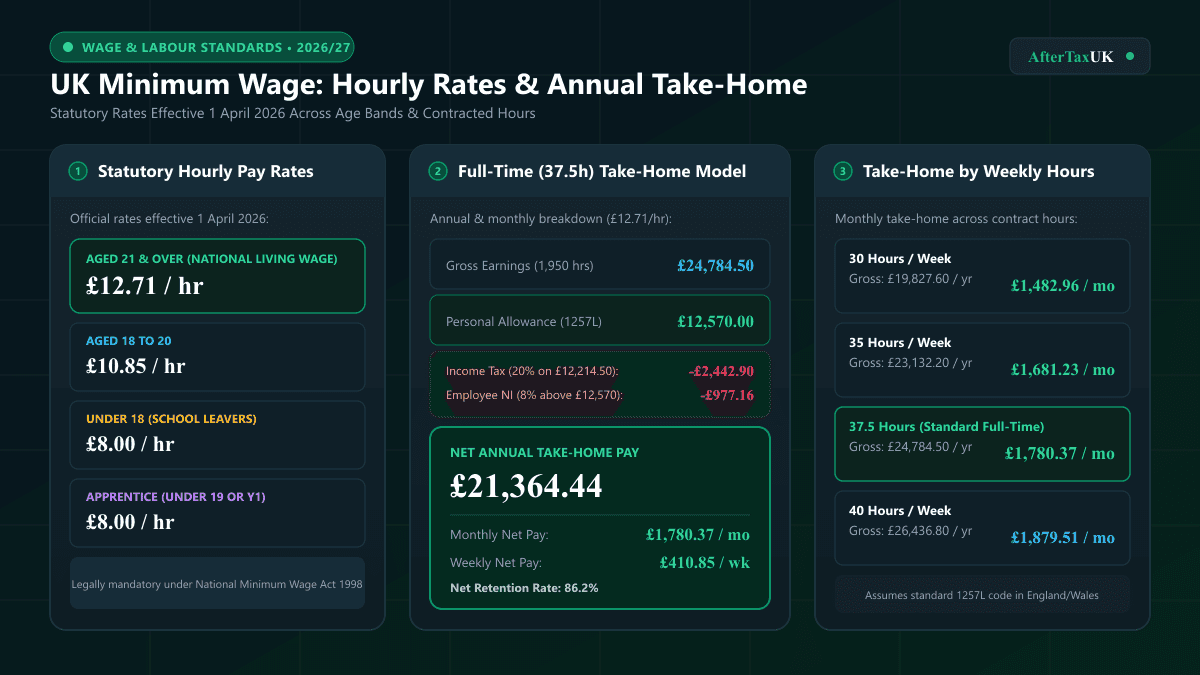 UK Minimum Wage Annual Salary 2026/27 | £26,437 Take-Home